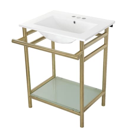 Kingston Brass VPB24187W47 24-Inch Ceramic Console Sink (4-Inch, 3-Hole), White/Brushed Brass VPB24187W47